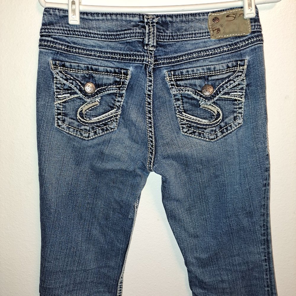 Silver Suki Flap Pocket Jeans With Embroidery